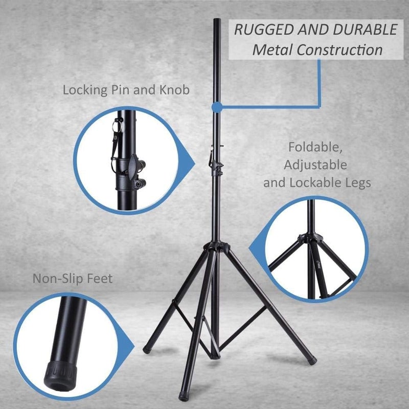 Pyle Universal Dual PA DJ Tripod 2 Speaker Stand Kit with Adjustable Height & Storage Bag Constructed with Heavy Duty Durable Steel & Lightweight for Easy Mobility Safety PIN Screw Locks PSTK107,Black - Image 3